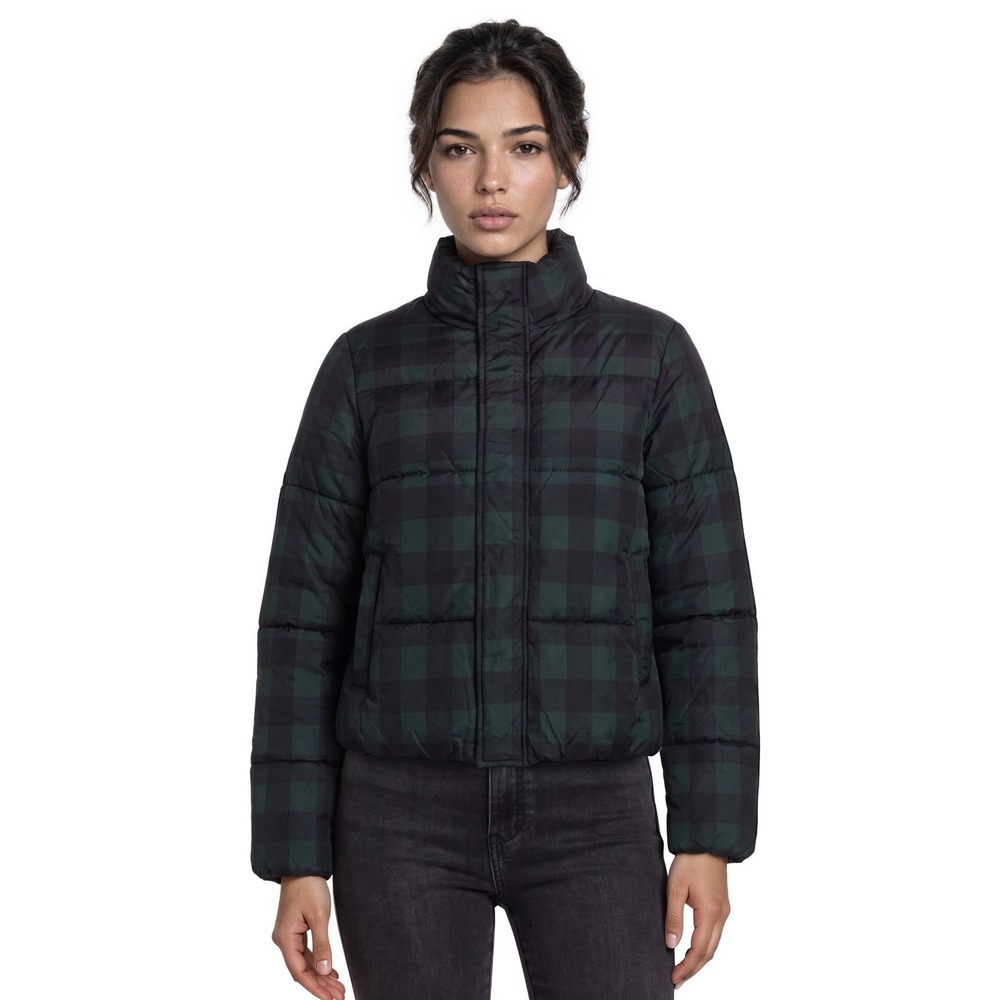 Fabletics Green Buffalo Plaid Puffer Jacket Coat Women's Size Large Quilted